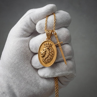 Lion and Sword Pendant (9k Yellow Gold)