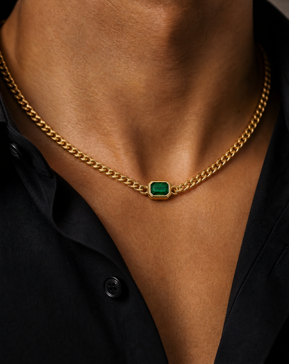 Gemstone Cuban Necklace (Gold)