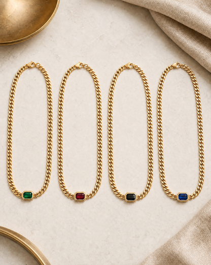 Gemstone Cuban Necklace (Gold)