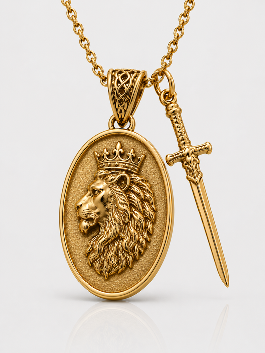 Lion and Sword Pendant (9k Yellow Gold)
