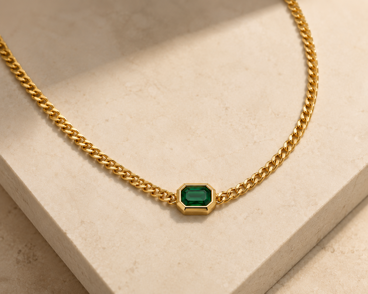 Gemstone Cuban Necklace (Gold)