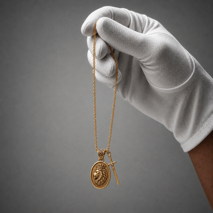 Lion and Sword Pendant (9k Yellow Gold)