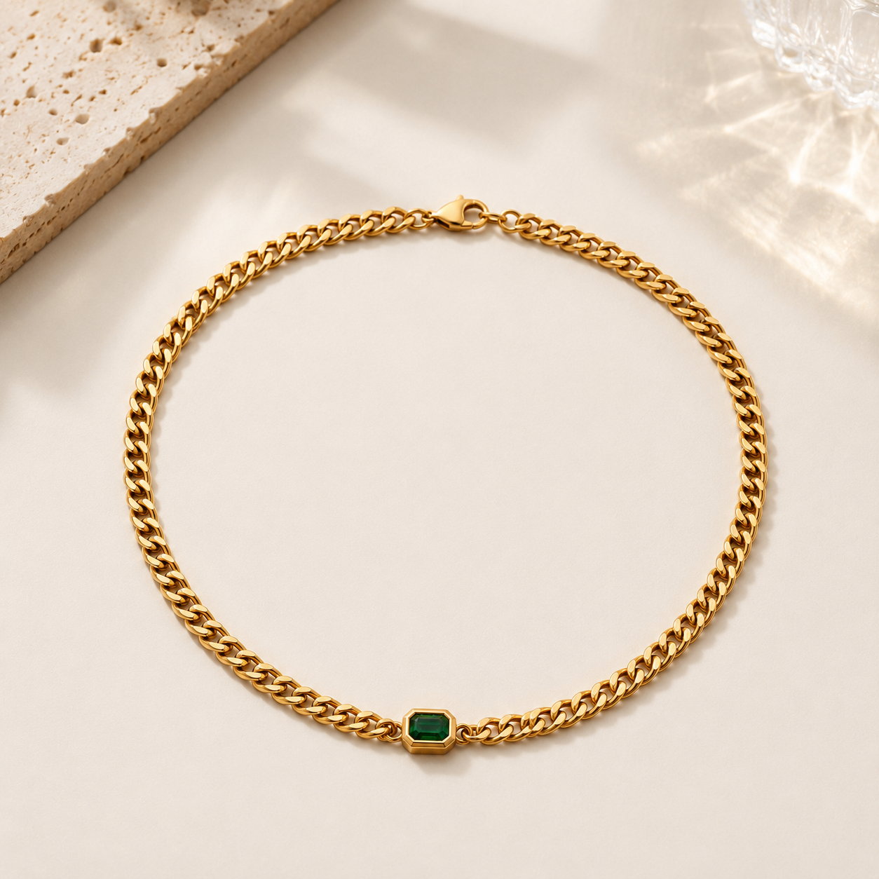 Gemstone Cuban Necklace (Gold)