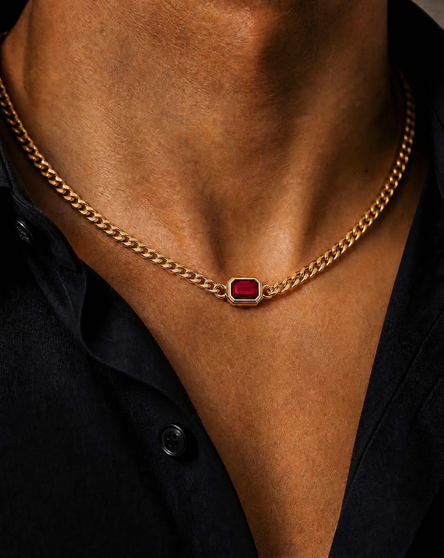 Gemstone Cuban Necklace (Gold)