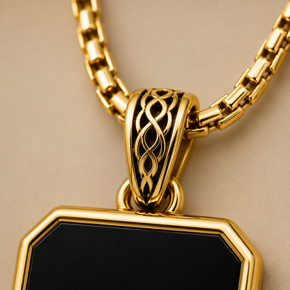 Square Onyx Pendant (9k Gold)