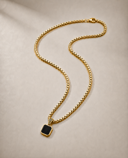Square Onyx Pendant (9k Gold)