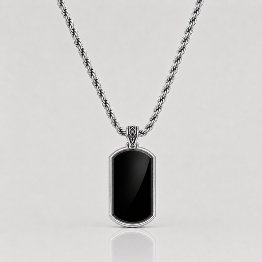 Onyx Tag Pendant (Sterling Silver)