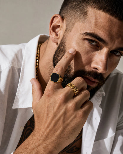 Cushion Signet Ring with Onyx