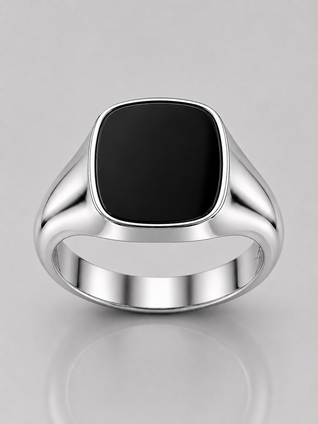 Cushion Signet Ring with Onyx (Sterling Silver)