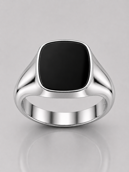 Cushion Signet Ring with Onyx (Sterling Silver)
