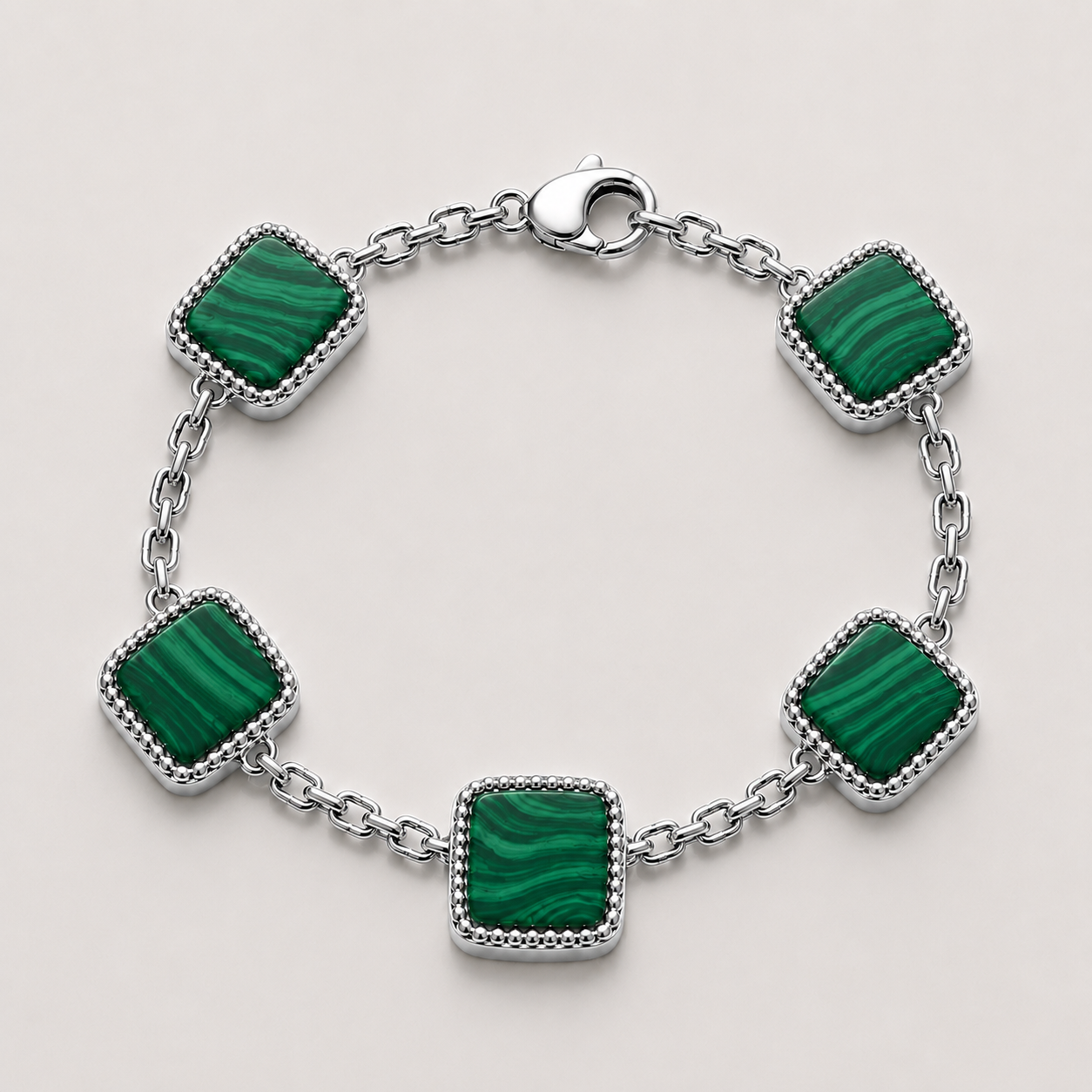 Malachite Stone Motif Bracelet (Sterling Silver)