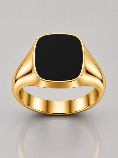 Cushion Signet Ring with Onyx (Gold)