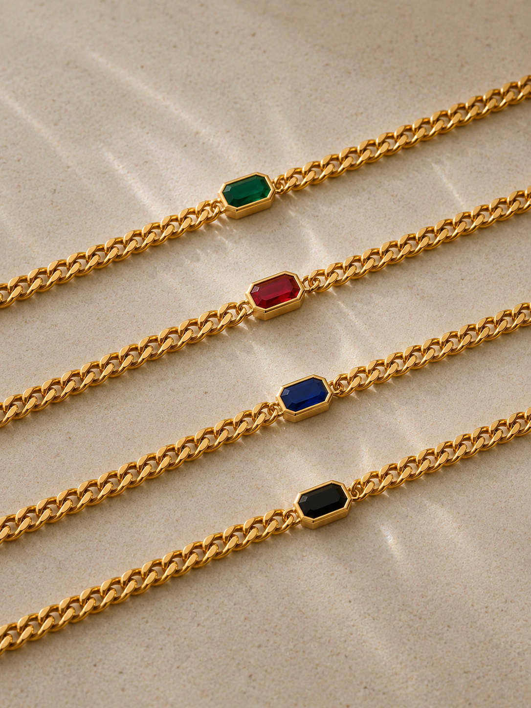 Gemstone Cuban Necklace (Gold)