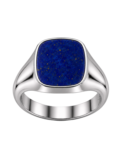 Cushion Signet Ring with Lapis Lazuli (Sterling Silver)