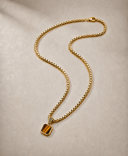 Tiger's Eye Pendant - Square (9k Gold)