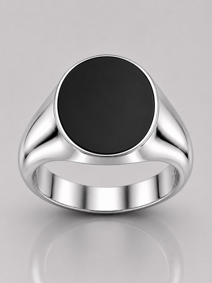 Oval Signet Ring with Onyx (Sterling Silver)