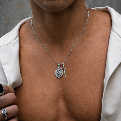 Lion and Sword Pendant (Sterling Silver)