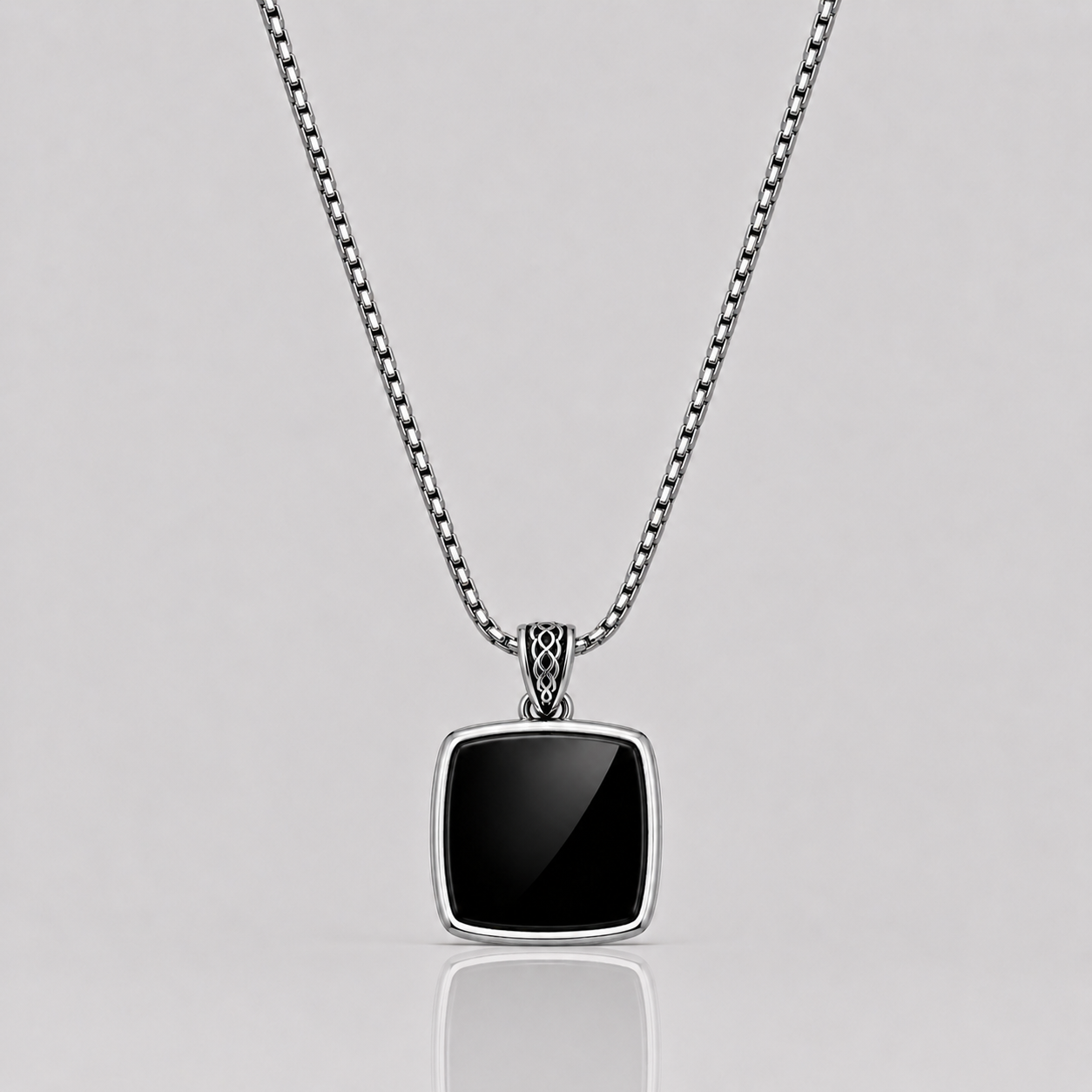 Cushion Onyx Pendant (Sterling Silver)