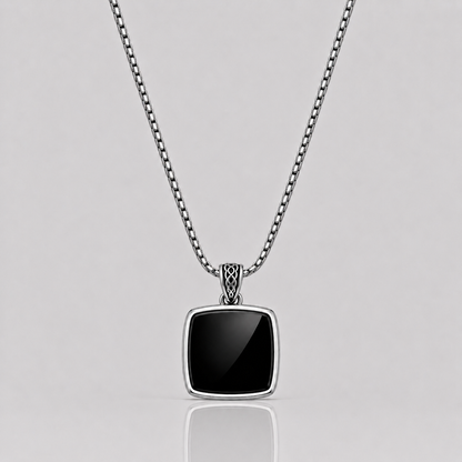 Cushion Onyx Pendant (Sterling Silver)