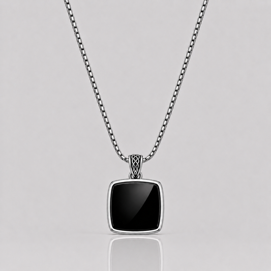Cushion Onyx Pendant (Sterling Silver)