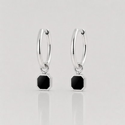 Square Onyx Dangle Earrings (Sterling Silver)
