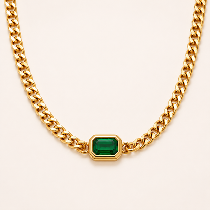 Gemstone Cuban Necklace (Gold)