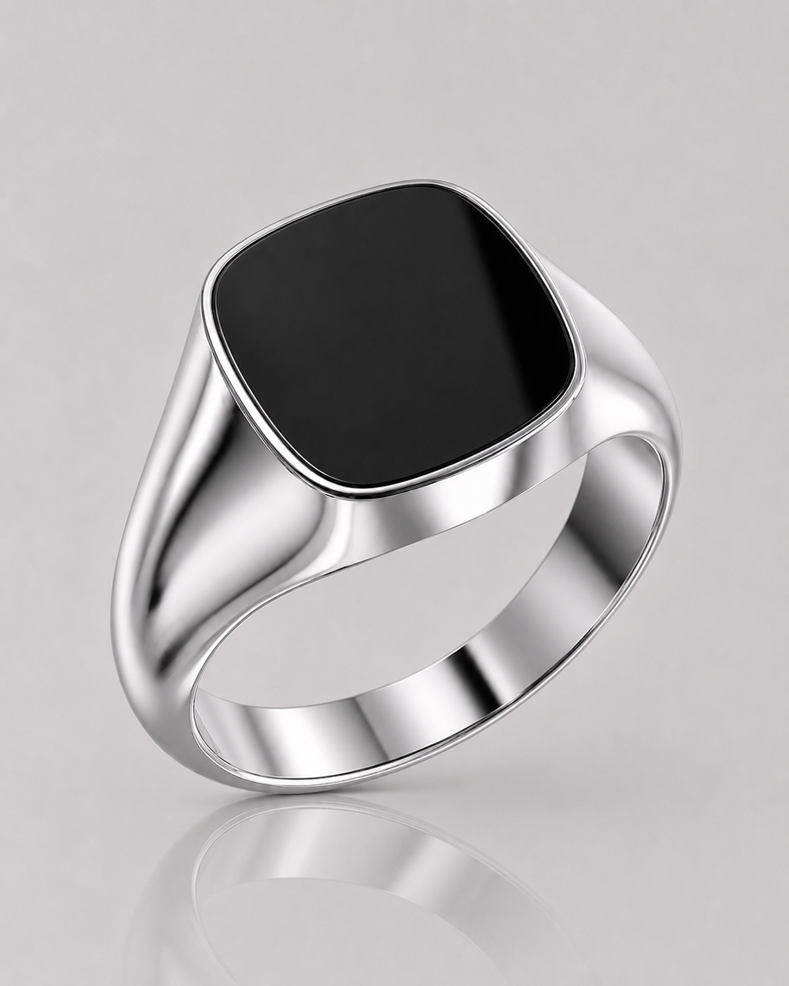 Cushion Signet Ring with Onyx (Sterling Silver)