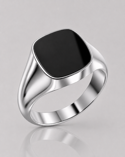 Cushion Signet Ring with Onyx (Sterling Silver)