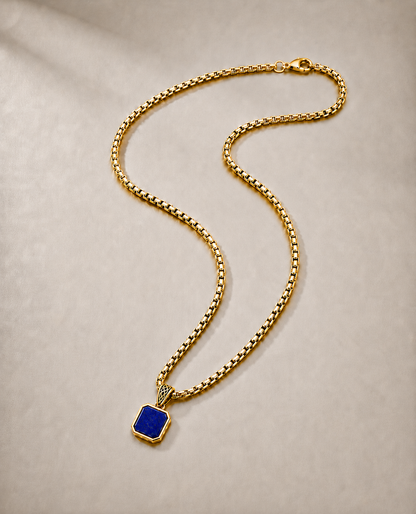 Lapis Lazuli Pendant - Square (9k Gold)