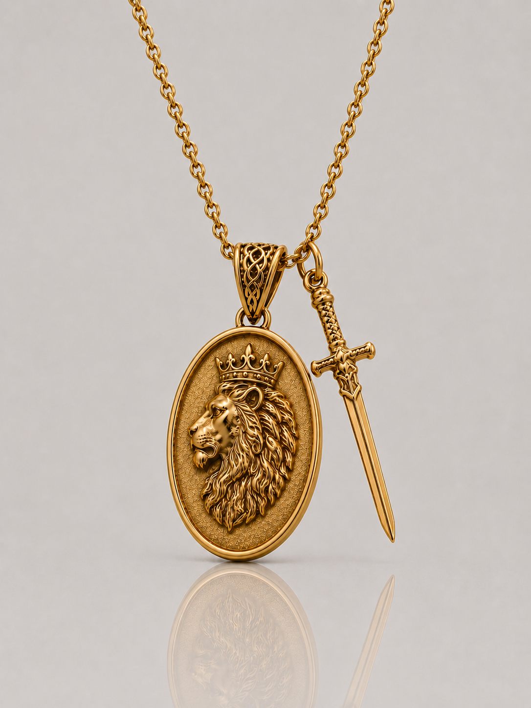 Lion and Sword Pendant (9k Yellow Gold)