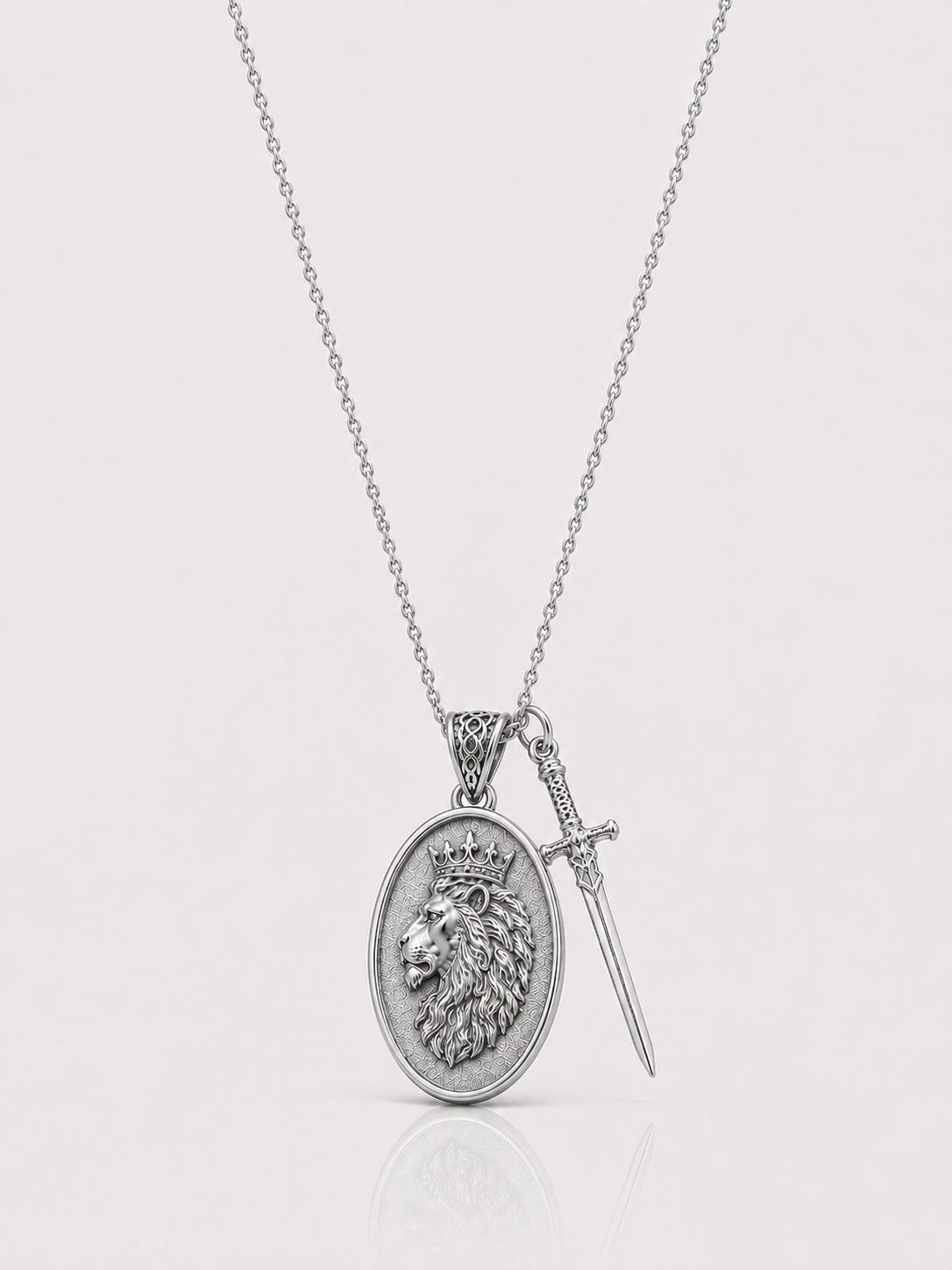 Lion and Sword Pendant (Sterling Silver)