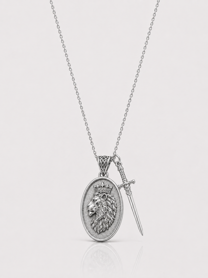 Lion and Sword Pendant (Sterling Silver)