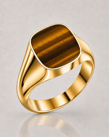 Cushion Signet Ring with Tiger's Eye (Gold)