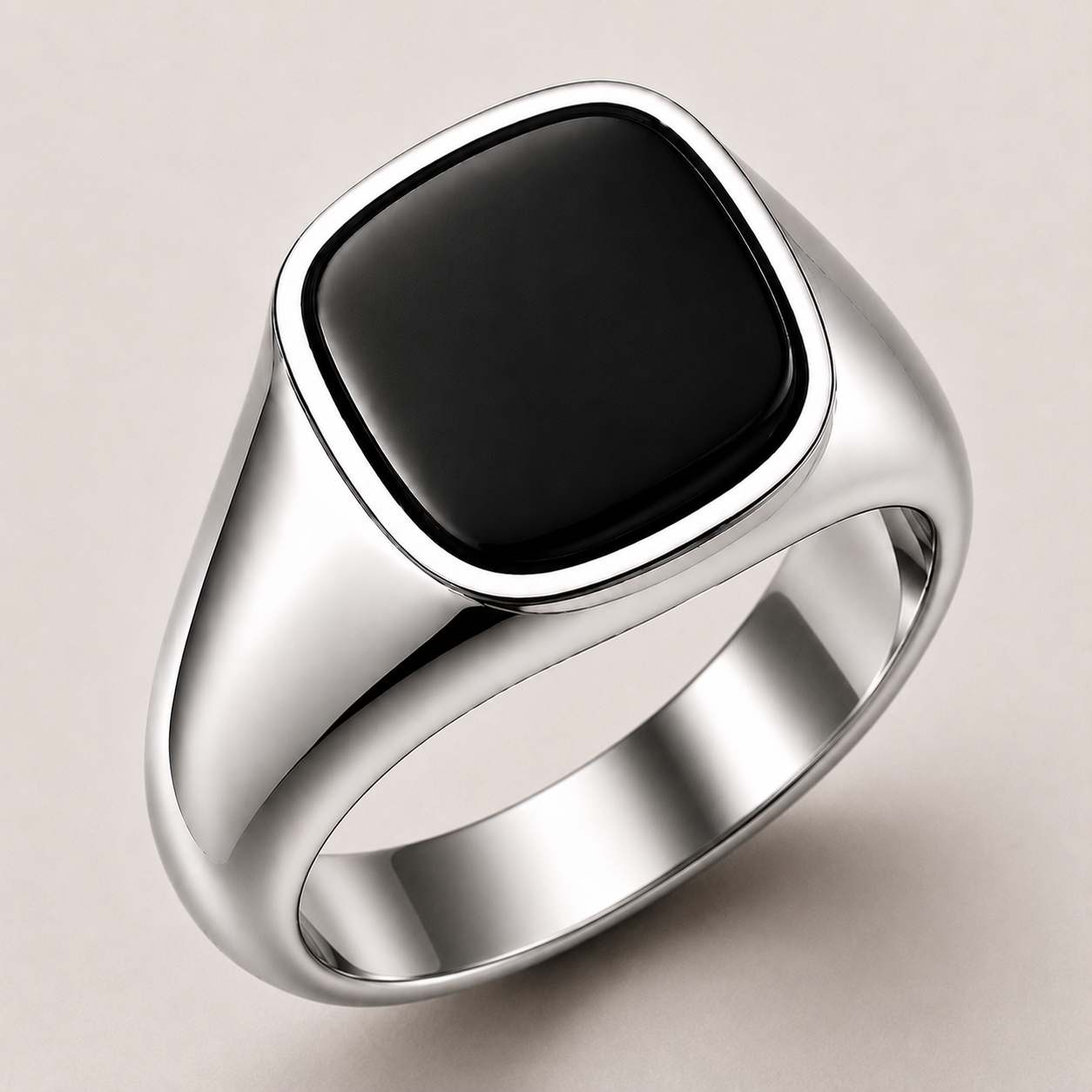 Cushion Onyx Ring - Sterling Silver