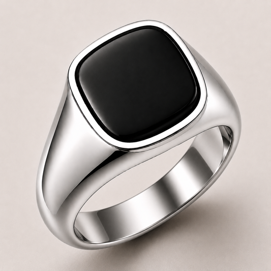 Cushion Onyx Ring - Sterling Silver