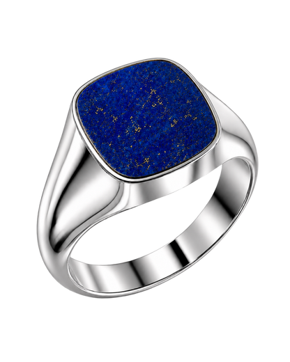 Cushion Signet Ring with Lapis Lazuli (Sterling Silver)