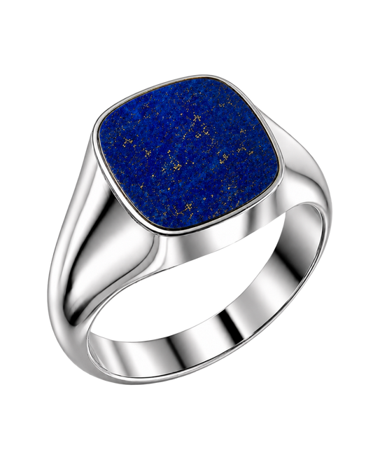 Cushion Signet Ring with Lapis Lazuli (Sterling Silver)